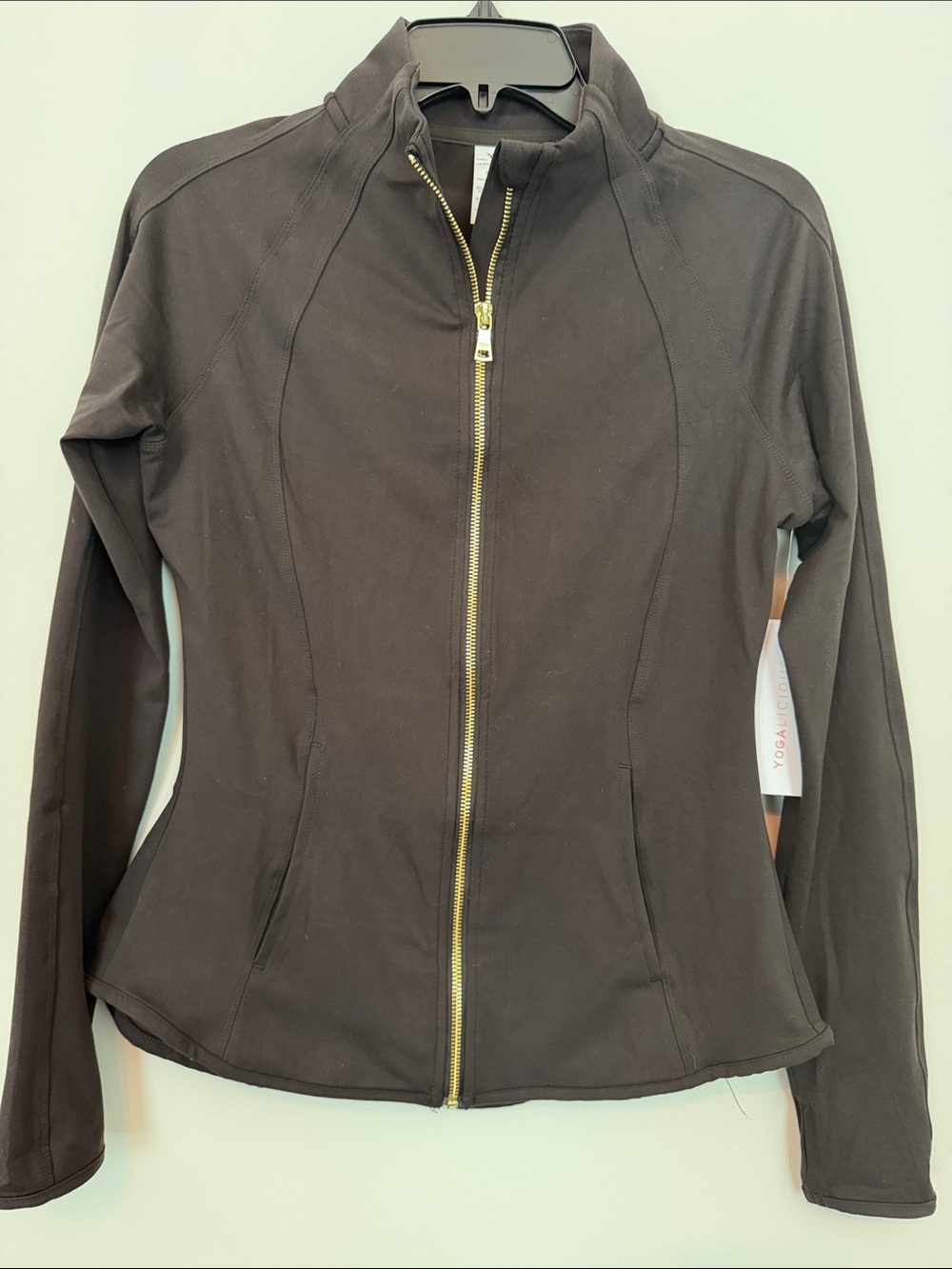 Women’s Yogalicious Coffee Zip-Up Jacket with Gold Hardware size M